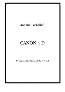 Canon in D Major: Para piano solo by Johann Pachelbel