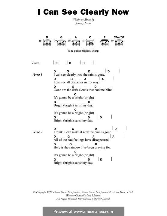 I Can See Clearly Now: Letras e Acordes by Johnny Nash