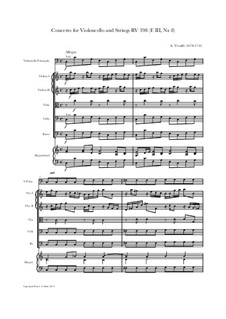 Concerto for Cello and Strings in C Major, RV 398: Score and parts by Antonio Vivaldi