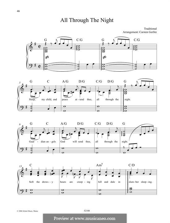 All Through the Night (Printable scores): Para Piano by folklore