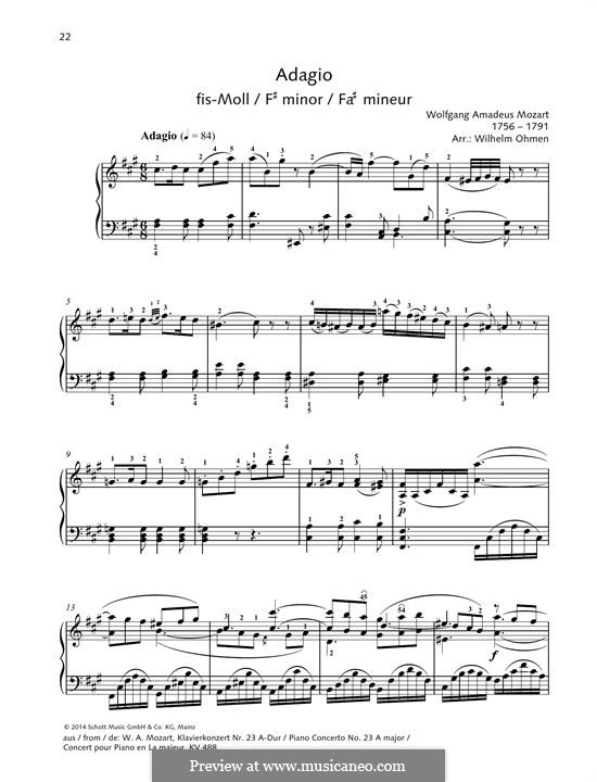 Concerto for Piano and Orchestra No.23 in A Major, K.488: Adagio. Version for piano by Wolfgang Amadeus Mozart