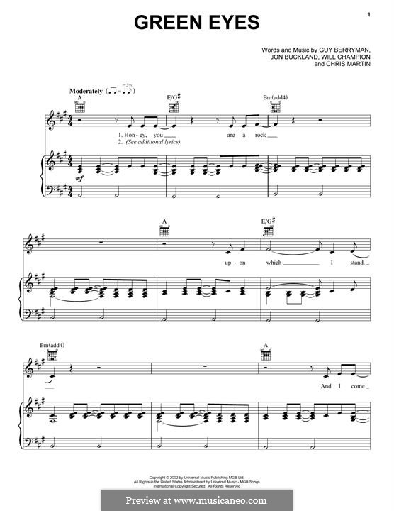 Green Eyes (Coldplay): Para vocais e piano (ou Guitarra) by Chris Martin, Guy Berryman, Jonny Buckland, Will Champion