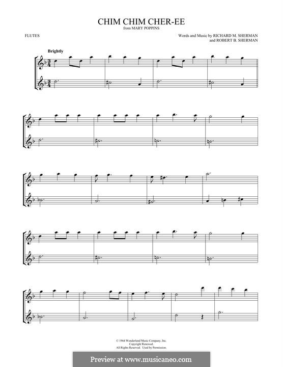 Chim Chim Cher-ee (from Mary Poppins): para duas flautas by Richard M. Sherman, Robert B. Sherman