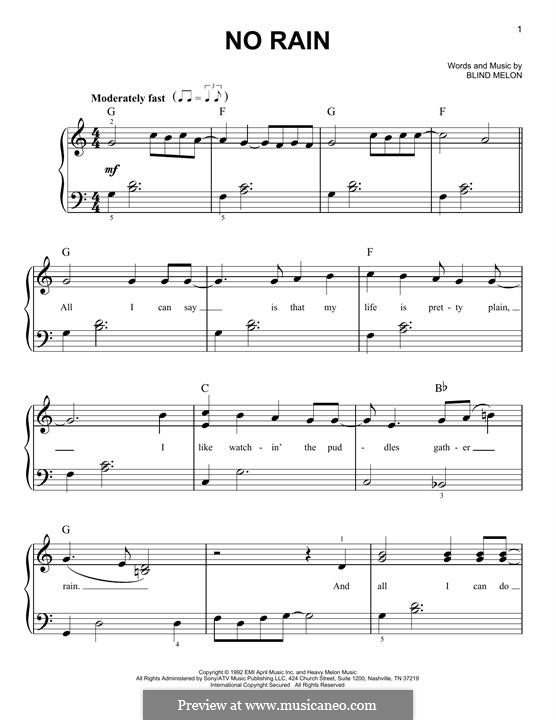 No Rain (Blind Melon): Para Piano by Brad Smith, Christopher Thorn, Glen Graham, Roger Stevens, Shannon Hoon