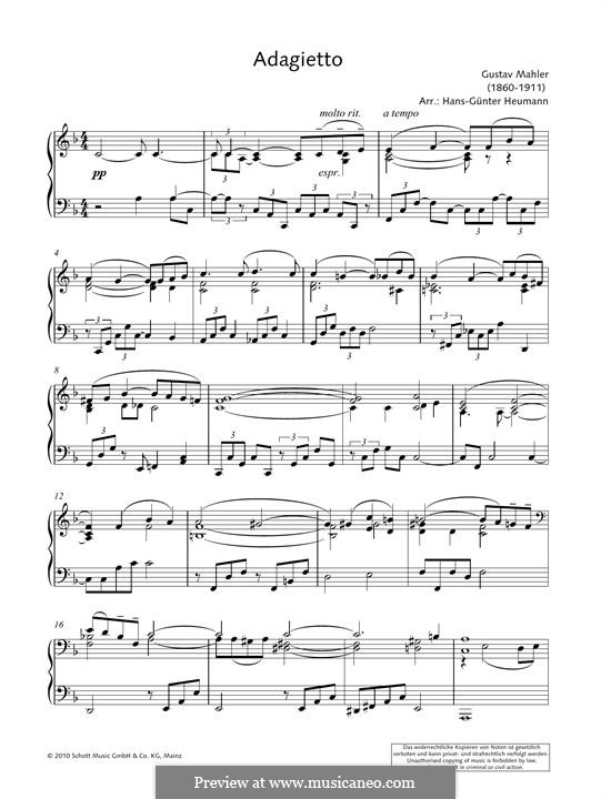 Symphony No.5 in C Sharp Minor: Movement IV Adagietto (Theme). Version for piano by Gustav Mahler