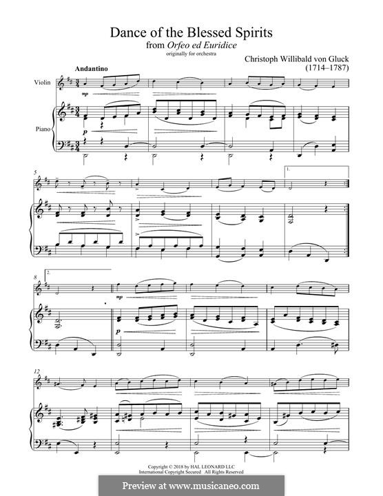 Dance of the Blessed Spirits: para violino by Christoph Willibald Gluck