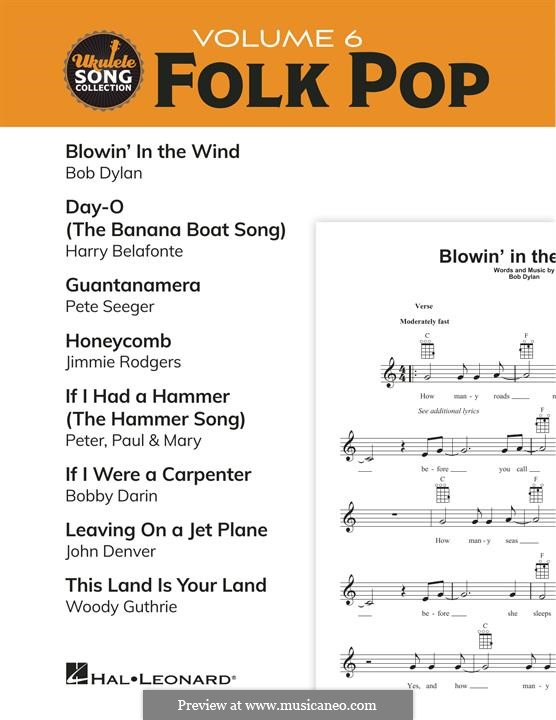 Ukulele Song Collection, Volume 6: Folk Pop: Ukulele Song Collection, Volume 6: Folk Pop by Bob Dylan, Bobby Darin, Jimmie Rodgers, Pete Seeger, Harry Belafonte