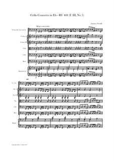 Concerto para violoncelo e cordas em mi bemol maior, RV 408: Score, parts by Antonio Vivaldi