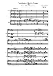 Quartet for Piano and Strings No.1 in G Minor, K.478: Score and parts by Wolfgang Amadeus Mozart