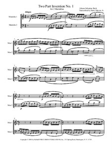 No.1 in C Major, BWV 772: For two marimbas by Johann Sebastian Bach