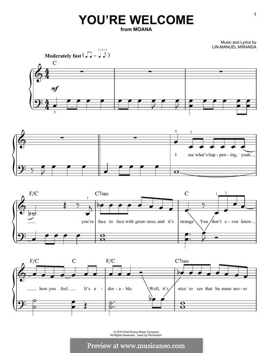 You're Welcome (from Moana): Facil para o piano by Lin-Manuel Miranda
