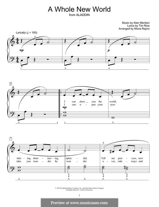Piano version: Easy notes by Alan Menken