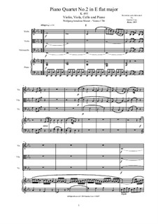 Quartet for Piano and Strings No.2 in E Flat Major, K.493: Score and parts by Wolfgang Amadeus Mozart