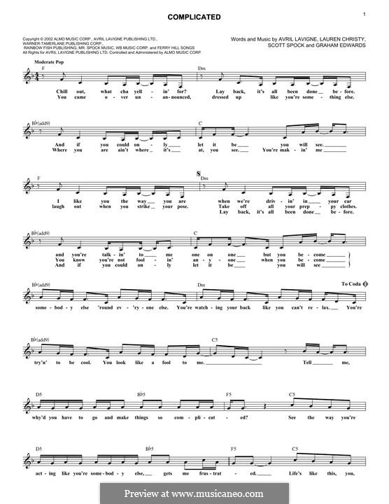 Complicated: melodia by Avril Lavigne, Graham Edwards, Lauren Christy, Scott Spock