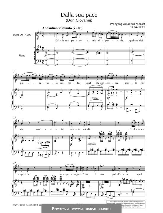 Dalla sua pace: Para vocais e piano by Wolfgang Amadeus Mozart