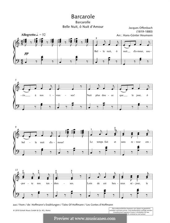 Barcarolle (Printable Scores): versão para piano by Jacques Offenbach