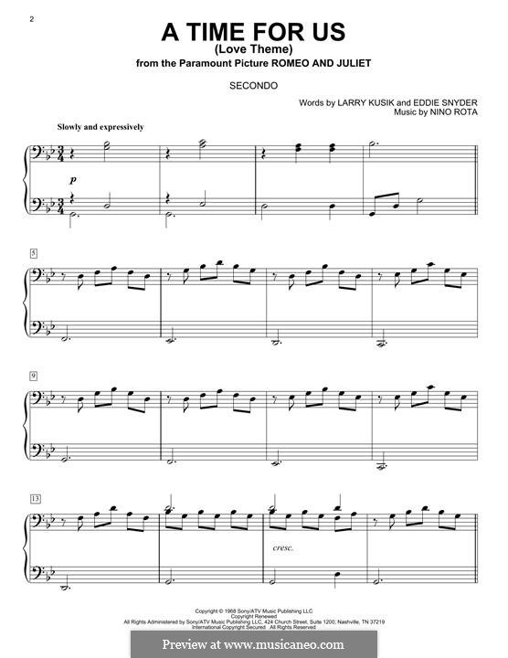 A Time for Us (Love Theme from Romeo and Juliet): Para Piano by Nino Rota