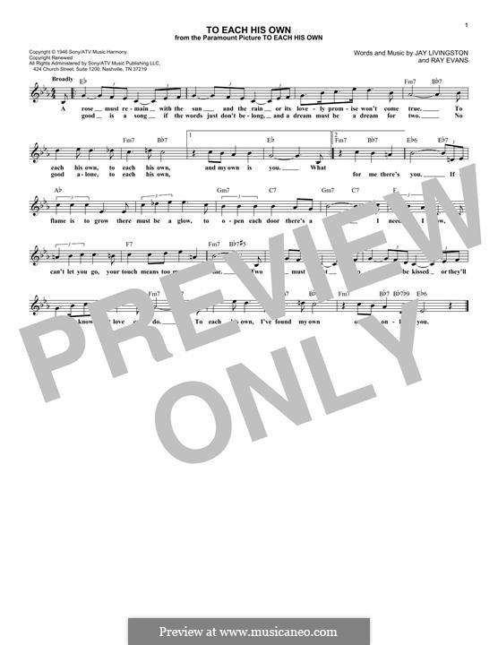 To Each His Own: melodia by Jay Livingston, Raymond Evans