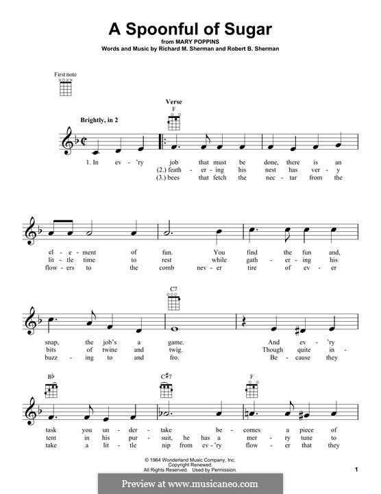 A Spoonful of Sugar (from Mary Poppins): para ukulele by Richard M. Sherman, Robert B. Sherman