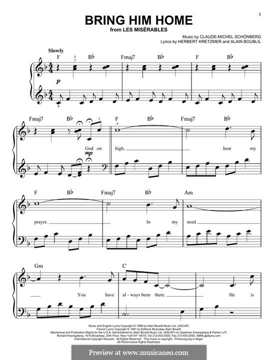 Bring Him Home: Para Piano by Claude-Michel Schönberg