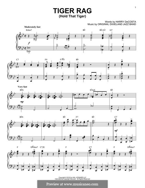 Tiger Rag (Hold That Tiger): For piano (jazz version) by Unknown