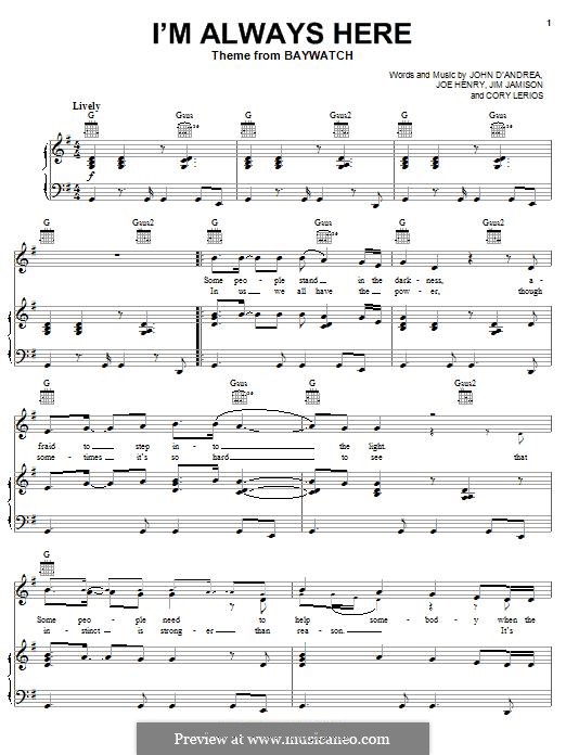 I'm Always Here (theme from Baywatch): Para vocais e piano (ou Guitarra) by Cory Lerios, Jimi Jamison, Joe Henry, John D'Andrea