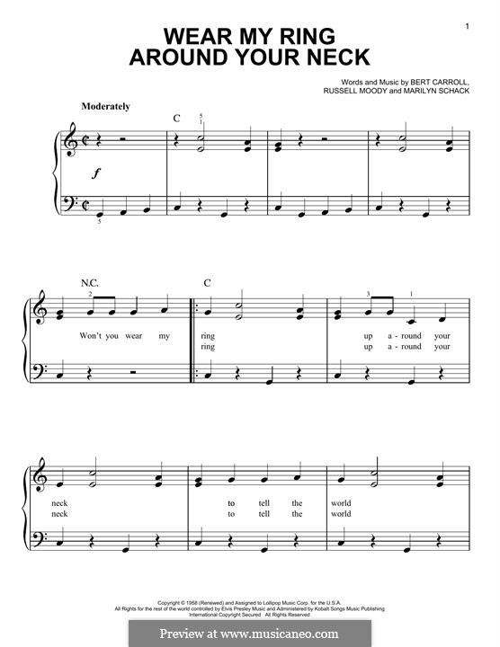 Wear My Ring Around Your Neck (Elvis Presley): Para Piano by Bert Carroll, Russell Moody