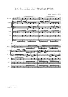 Concerto for Cello and Strings in D Minor, RV 407: Score, parts by Antonio Vivaldi