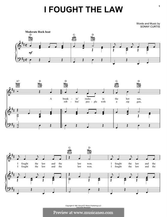 I Fought the Law (The Clash): Para vocais e piano (ou Guitarra) by Sonny Curtis