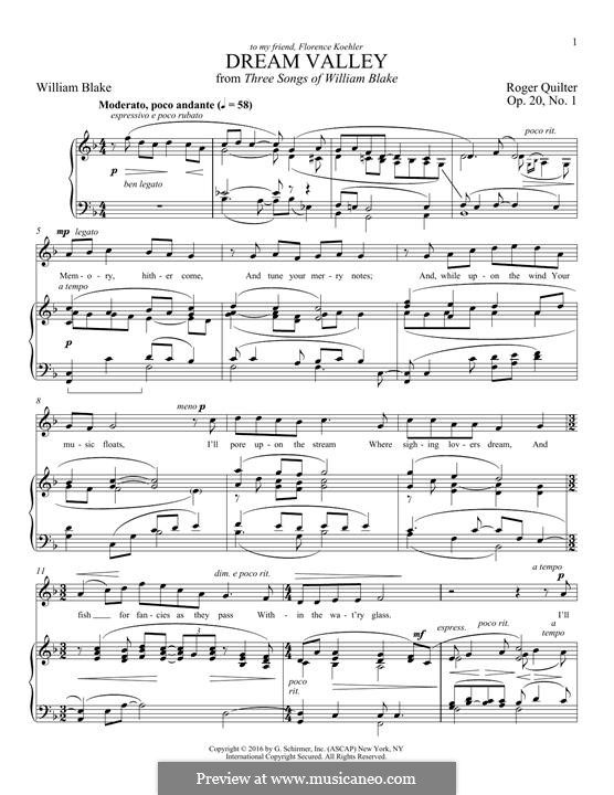 Dream Valley, Op.20 No.1: Para vocais e piano by Roger Quilter