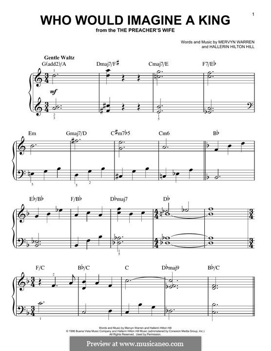 Who Would Imagine a King (Whitney Houston): Para Piano by Hallerin Hilton Hill, Mervyn Warren