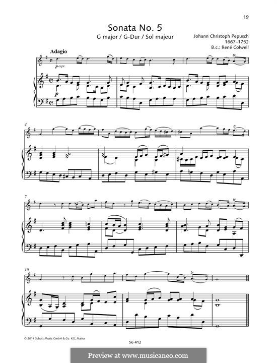 Six sonate da camera: Sonata No.5 in G Major by Johann Christoph Pepusch