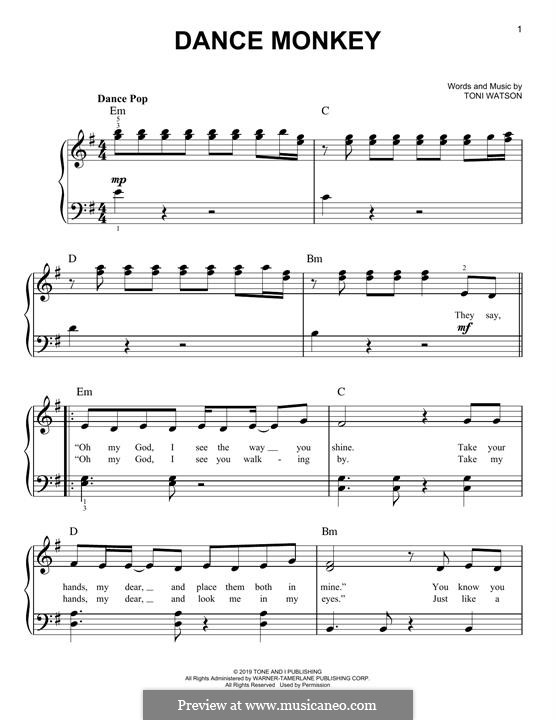 Dance Monkey, Partitura com Notas para Flauta Doce, Violino + Playback no  Piano