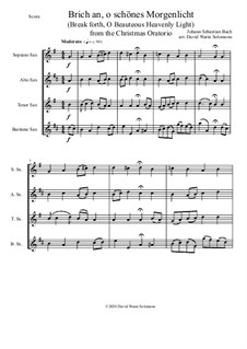 Brich an, o schönes Morgenlicht (Break forth, O beauteous heav'nly light): para quarteto de saxofone by Johann Sebastian Bach