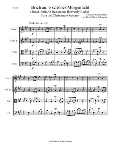 Brich an, o schönes Morgenlicht (Break forth, O beauteous heav'nly light): para quartetos de cordas by Johann Sebastian Bach