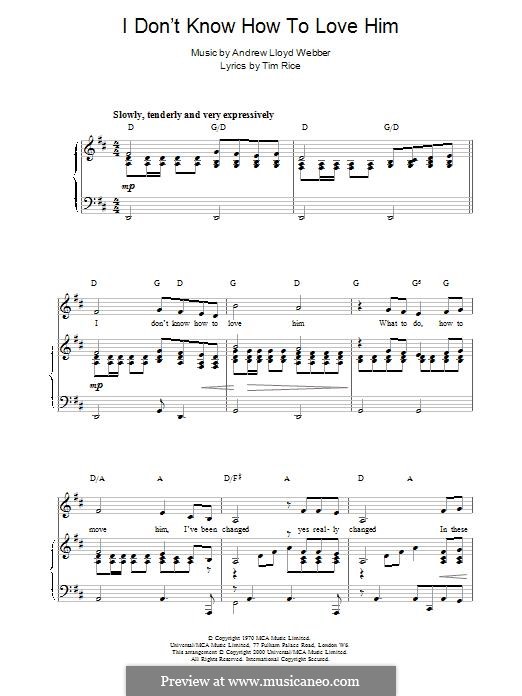 I Don't Know How to Love Him: Para vocais e piano (ou Guitarra) by Andrew Lloyd Webber
