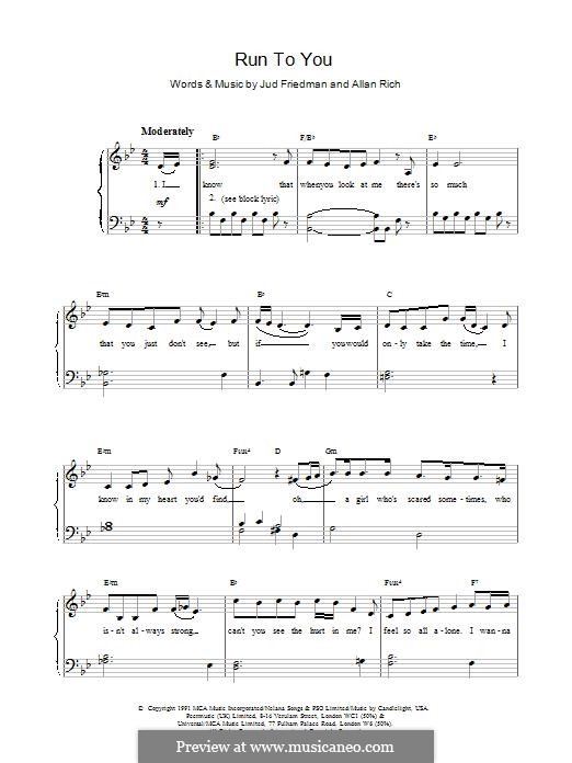 Run to You (Whitney Houston): Para vocais e piano (ou Guitarra) by Allan Rich, Jud Friedman