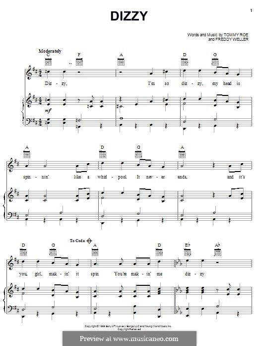 Dizzy: Para vocais e piano (ou Guitarra) by Freddy Weller, Tommy Roe