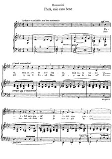 Pieta, mio caro bene: Para vocais e piano by Giovanni Battista Bononcini