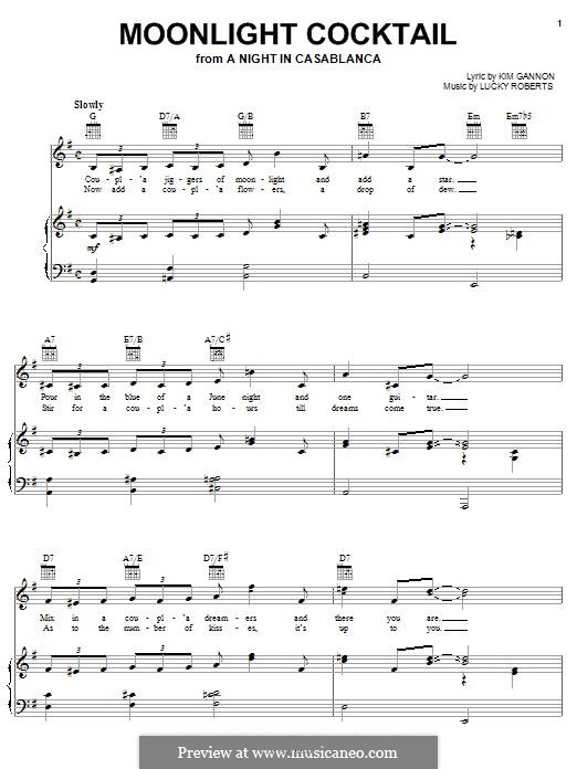 Moonlight Cocktail: Para vocais e piano (ou Guitarra) by Kim Gannon, Lucy Roberts