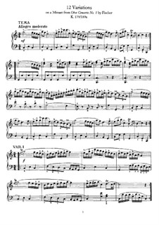 Twelve Variations on Minuet by J.C. Fisher, K.179: Para Piano by Wolfgang Amadeus Mozart