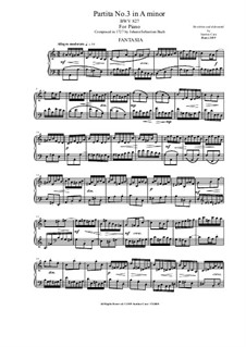 Partita for Keyboard No.3 in A Minor, BWV 827: versão para piano by Johann Sebastian Bach