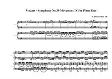 Symphony No.39 in E Flat Major, K.543: Movement IV, for duo piano by Wolfgang Amadeus Mozart