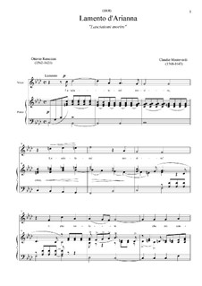 L'Arianna (Ariadne): Lasciatemi morire, for soprano and piano by Claudio Monteverdi