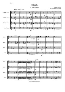El Grillo (The Cricket): With decorations - for clarinet quartet by Josquin des Prez