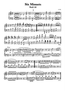 Six Minuets for Orchestra, WoO 10: Complete set. Version for piano by Ludwig van Beethoven
