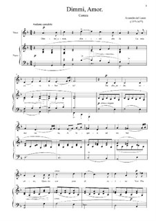 Dimmi, amor: Para vocais e piano by Arcangelo del Leuto