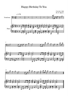 10 Easy Classical Pieces for Trombone and Piano: Happy Birthday To You by Franz Schubert, Johann Strauss (Sohn), Edward Elgar, Jacques Offenbach, Ludwig van Beethoven, Edvard Grieg, Julius Benedict, Mildred Hill, Eduardo di Capua