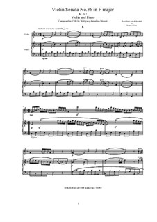 Sonata for Violin and Piano No.36 in F Major, K.547: partitura, parte solo by Wolfgang Amadeus Mozart