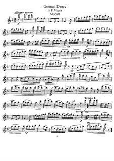 Six German Dances, K.509: For violin (or flute) and piano – solo part by Wolfgang Amadeus Mozart